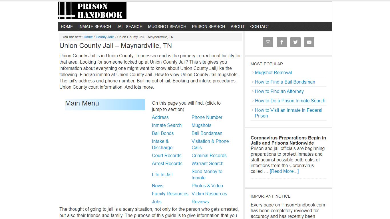 Union County Jail – Maynardville, TN - Prison Handbook